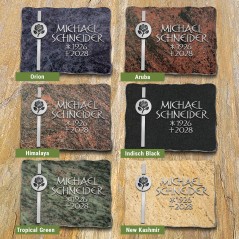 Natursteinarten für Grabplatte poliert, Schrift in Aluminium | Modell 33