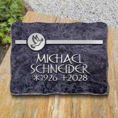 Grabplatte poliert, Ornament horizontal und Schrift aus Aluminium | Modell 29