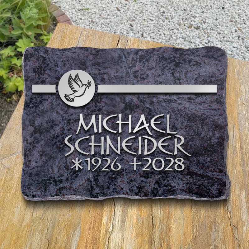 Grabplatte poliert, Ornament horizontal und Schrift aus Aluminium | Modell 29