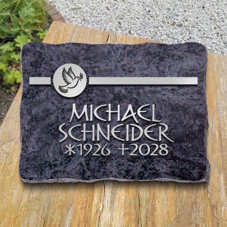 Grabplatte poliert, Ornament horizontal und Schrift aus Aluminium | Modell 29