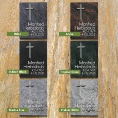 Natursteinarten für Grabplatte satiniert, Kreuz und Schrift in Aluminium | Modell 23