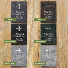 Natursteinarten für Grabplatte satiniert, Kreuz und Aufschrift in Aluminium | Modell 22