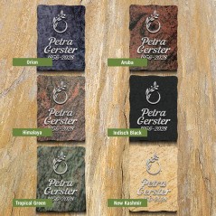 Natursteinarten für Grabplatte poliert, Zweig + Schrift in Aluminium | Modell 21