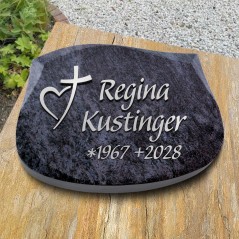 Grabkissen poliert, Cassiopeia/Kreuz/Herz und Schrift in Aluminium | Modell 20