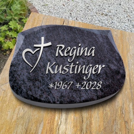 Grabkissen poliert, Cassiopeia/Kreuz/Herz und Schrift in Aluminium | Modell 20