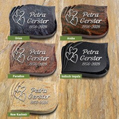 Natursteinarten für Grabstein poliert, Herzen + Schrift in Aluminium | Modell 16
