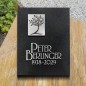 Grabplatte matt satiniert, Lebensbaum und Schrift in Aluminium | Modell 14