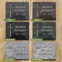 Natursteinarten für Grabplatte satiniert, Kreuz + Schrift in Aluminium | Modell 12