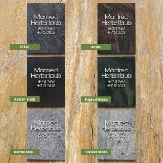 Natursteinarten für Grabplatte satiniert, Schrift in Aluminium | Modell 43