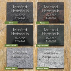 Natursteinarten für Grabplatte satiniert, Schrift in Aluminium | Modell 44