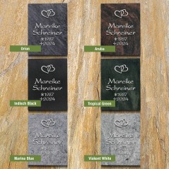 Natursteinarten für Grabplatte satiniert, Herzen und Schrift in Aluminium | Modell 47