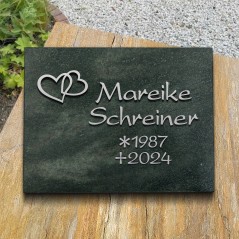 Grabplatte satiniert, mit Herzen und Schrift aus Aluminium | Modell 48