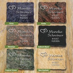 Natursteinarten für Grabplatte poliert, Herzen + Schrift in Aluminium | Modell 49