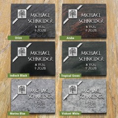 Natursteinarten für Grabplatte satiniert, Schrift in Aluminium | Modell 42
