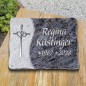 Grabplatte poliert/rauh mit Ornament Kreuz/Herzen in Aluminium und Schriftgravur | Modell 40