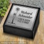 Namenstein poliert, mit gravierter Motivtafel Pusteblume und Inschrift | Modell 38
